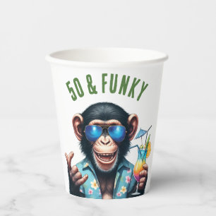 50 and Funky Summer Monkey 50th Birthday Paper Cups