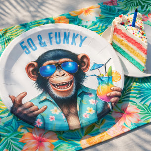 50 and Funky Summer Monkey 50th Birthday Paper Plates