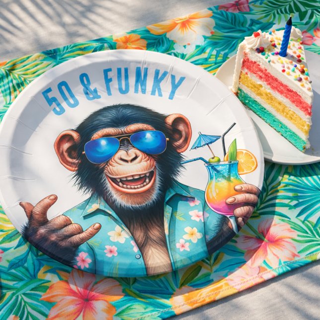 50 and Funky Summer Monkey 50th Birthday Paper Plates (50 and Funky Summer Monkey 50th Birthday Paper Plates)
