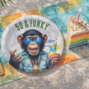 50 and Funky Summer Monkey 50th Birthday Paper Plates