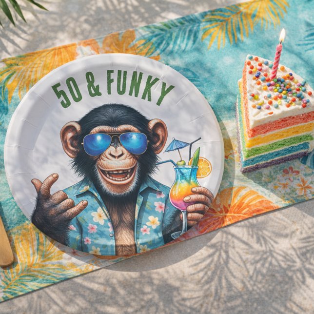 50 and Funky Summer Monkey 50th Birthday Paper Plates (50 and Funky Summer Monkey 50th Birthday Paper Plates)