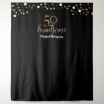 50 and handsome 50th birthday Black Gold backdrop<br><div class="desc">Personalize this photo backdrop for his 50th birthday celebration. With modern script type for the words "50 and handsome" with gold printed confetti on black. Elegant and fun for selfie stations,  photo booth or a simple welcome sign.</div>