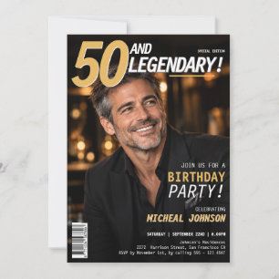 50 and Legendary Men Magazine Cover 50th Birthday  Invitation