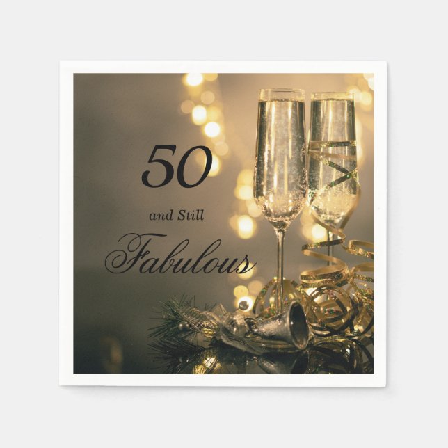 50 and Still Fabulous Elegant Black Gold Birthday Napkins (Front)