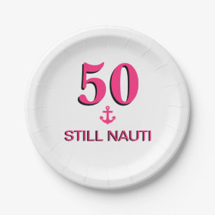 50 and Still Nauti Pink Anchor Paper Napkins Plates