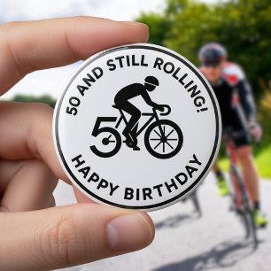 50 and Still Rolling Cyclist Birthday Cycling Gift Button