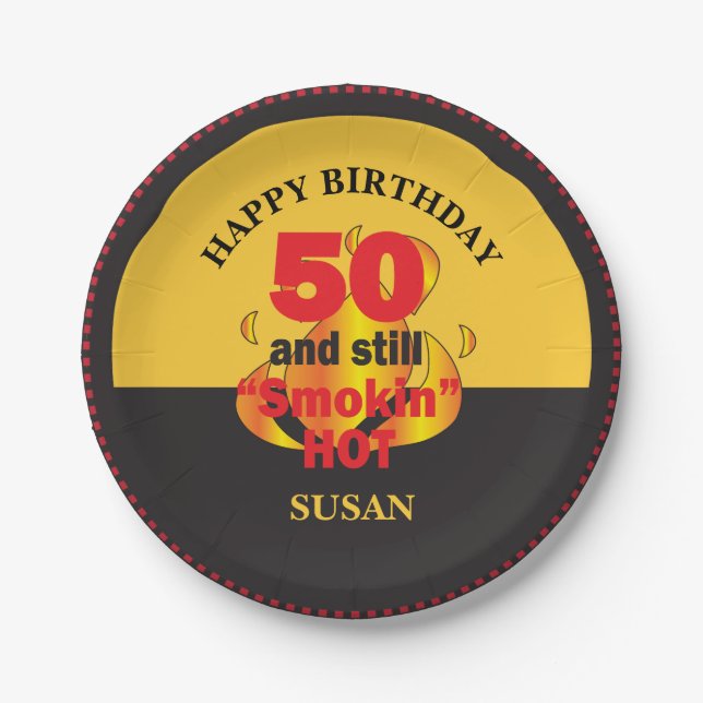 50 and Still Smokin Hot | 50th Birthday Paper Plates (Front)