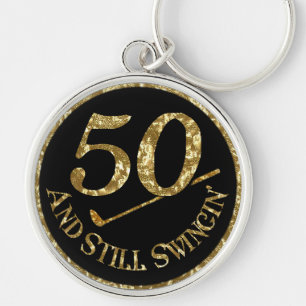 50 And Still Swingin' Golf Balls Keychain