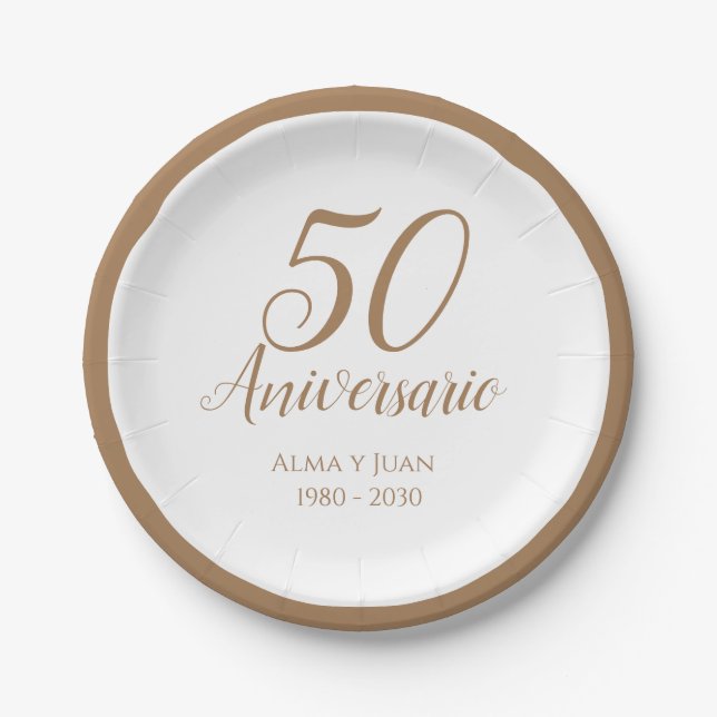 50 Aniversario Spanish Fiftieth Anniversary Napkin Paper Plates (Front)