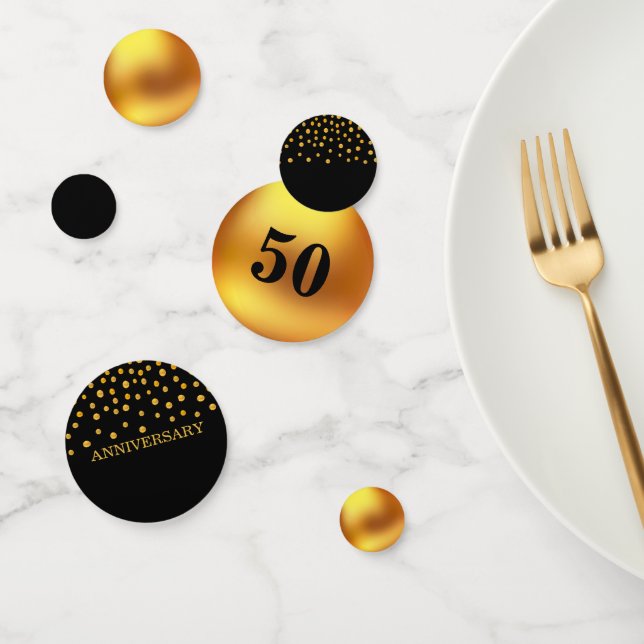 50 Anniversary/Birthday Gold Black Table Confetti (Group)
