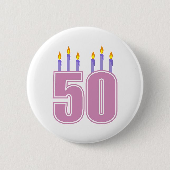 50 Birthday Candles (Pink / Purple) Button (Front)