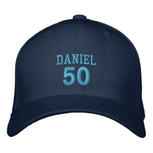 50 Birthday Custom Name BLUE Embroidery V01C6 Embroidered Baseball Hat