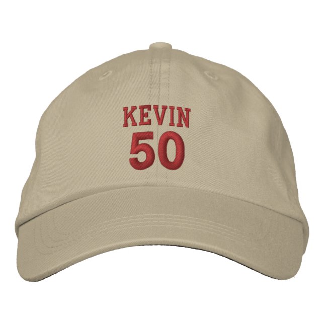 50 Birthday Custom Name RED Embroidery V01C1 Embroidered Baseball Hat (Front)