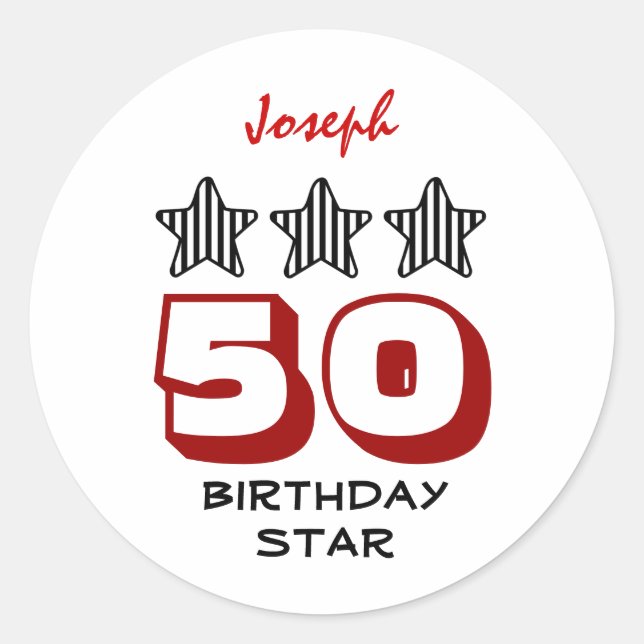 50 Birthday Gift or ANY AGE Striped Stars V12 Classic Round Sticker (Front)