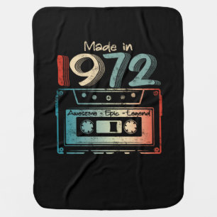 50 Birthday Gifts Year Old Made in 1972 Cassette Baby Blanket