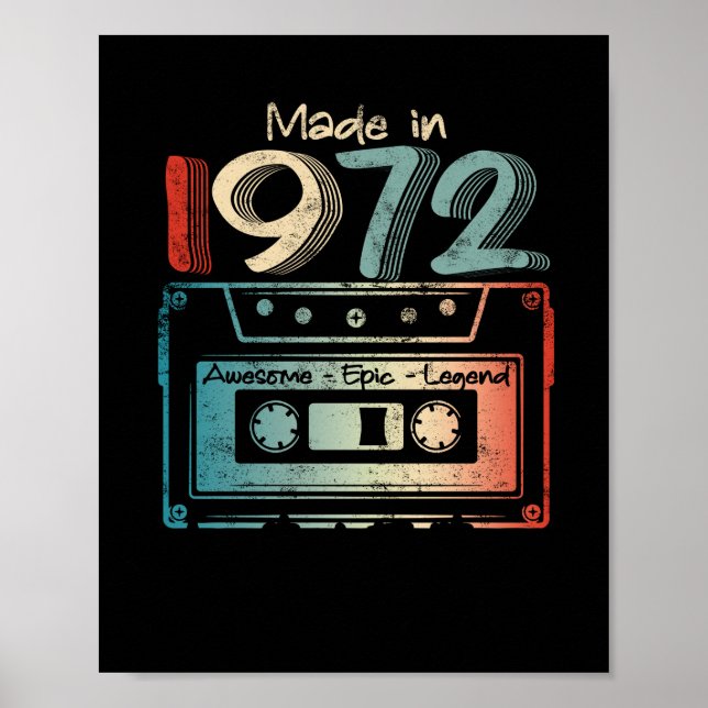 50 Birthday Gifts Year Old Made in 1972 Cassette Poster (Front)