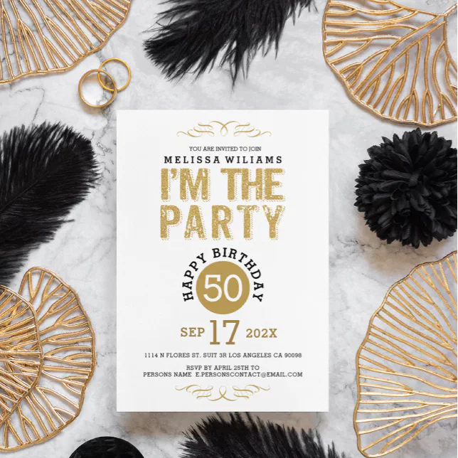 50 Birthday-Gold Glitter Text I'am The Party Invitation | Zazzle