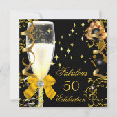 50 Birthday Party Fabulous Champagne Gold Black Invitation (Front)
