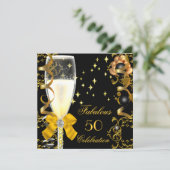 50 Birthday Party Fabulous Champagne Gold Black Invitation (Standing Front)
