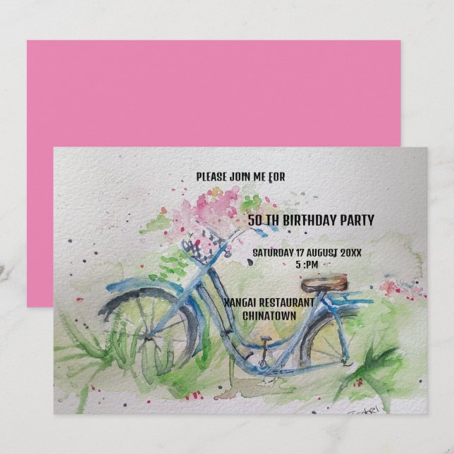 50 Birthday party Ladies bicycle in spring  Invitation (Front/Back)