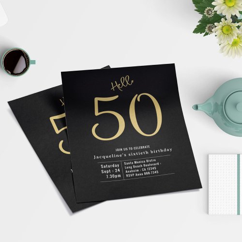 50 Black Gold Budget 50th Birthday Invitation Flyer