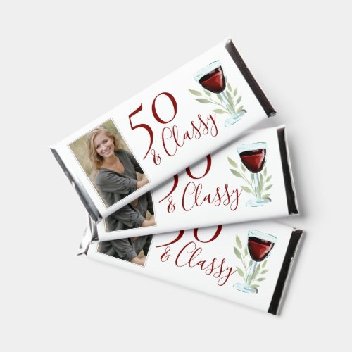 50  Classy Red Wine Glass 50th Birthday Photo Hershey Bar Favors