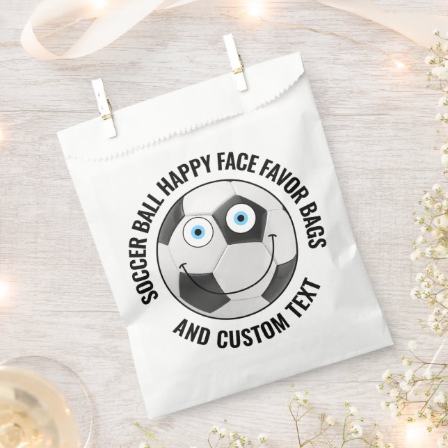 50 Custom Soccer Theme Party BLUE EYES Happy Face Favor Bag (Clipped)
