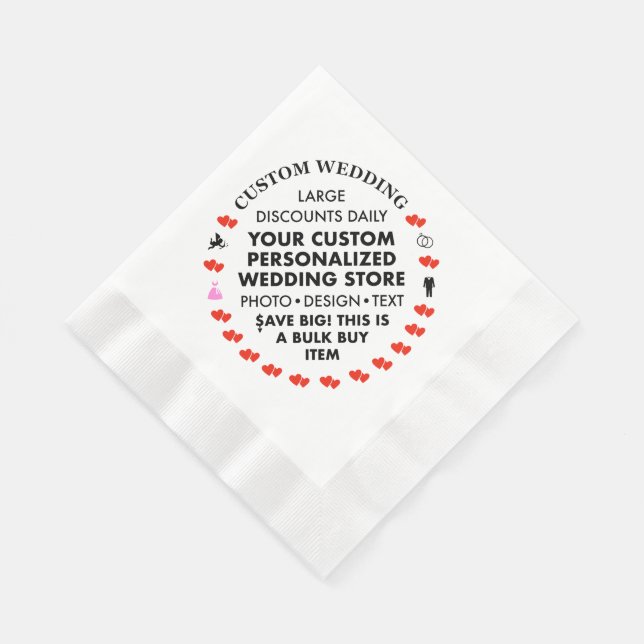 50 Custom Wedding Party 6.5" Paper Napkins (Corner)