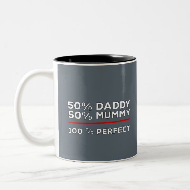 50% Daddy 50% Mummy 100% Perfect Two-Tone Coffee Mug (Left)