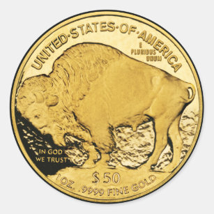 50 Dollar Gold Buffalo Coin Classic Round Sticker