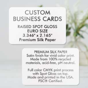 50 EURO SIZE Rounded Edges SILK Raised Spot Gloss UV Business Card