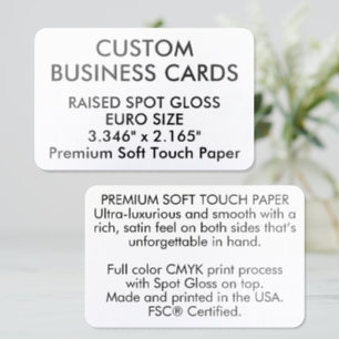 50 EURO SIZE Rounded SOFT TOUCH Raised Spot Gloss UV Business Card