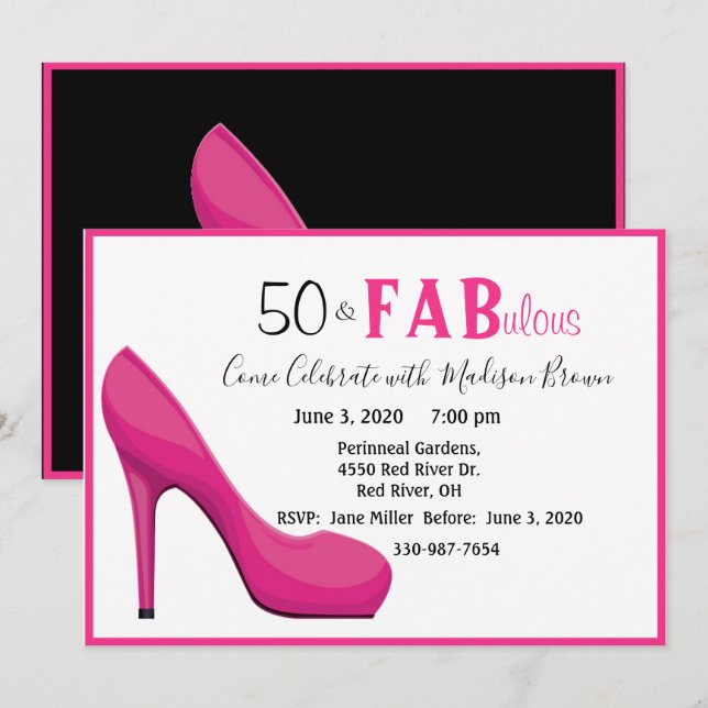50 & Fab 50 and Fabulous Pink High Heel Invitation (Front/Back)