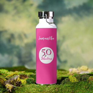 50 & Fab 50th Birthday Customized Cerise Pink Water Bottle