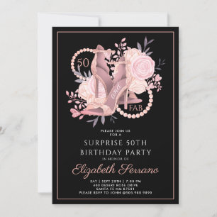 50 Fab Rose Gold Glitter Dancing Shoes Birthday Invitation