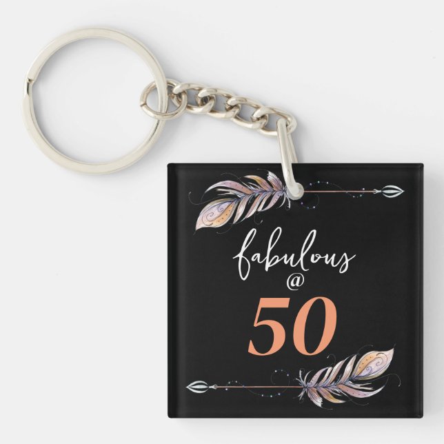 50 & Fabulous @ 50 50th Birthday Party Boho Arrows Keychain (Front)