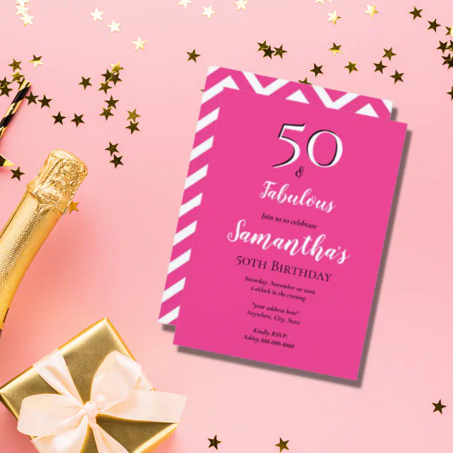 50 And Fabulous 50th Birthday Bash Cerise Pink Party Invitation Zazzle