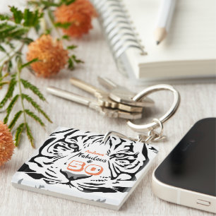 50 & Fabulous 50th Birthday Black Bengal Tiger Art Keychain
