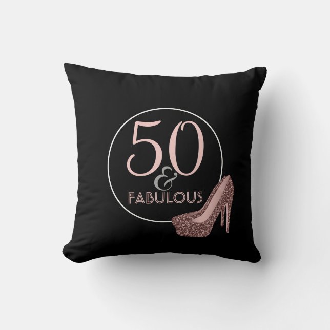50 & Fabulous | 50th Birthday Black Pink Shoes Throw Pillow (Front)