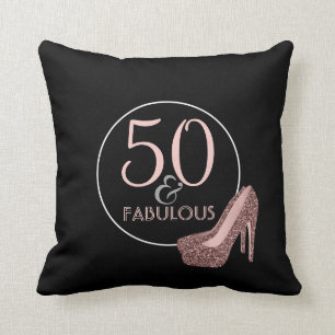 50 & Fabulous   50th Birthday Black Pink Shoes Throw Pillow