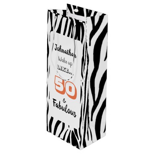 50  Fabulous 50th Birthday Black Tiger Print Wine Gift Bag