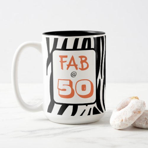 50  Fabulous 50th Birthday Black Tiger Stripes Two_Tone Coffee Mug