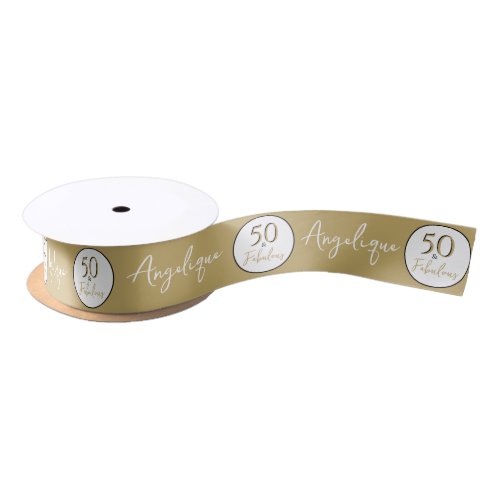 50  Fabulous 50th Birthday Custom Name Gold  Satin Ribbon