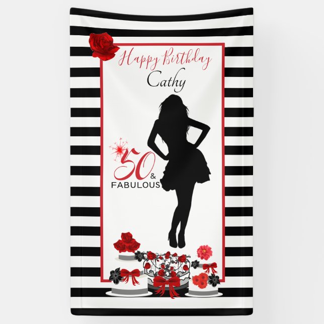50 & FABULOUS 50th Birthday Customizable Banner (Vertical)