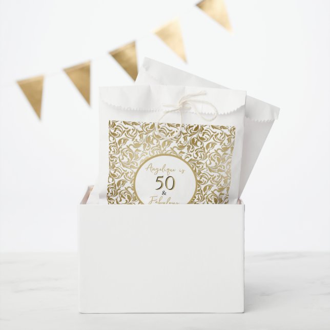 50 & Fabulous 50th Birthday Gold Decorative Swirls Favor Bag (Party)
