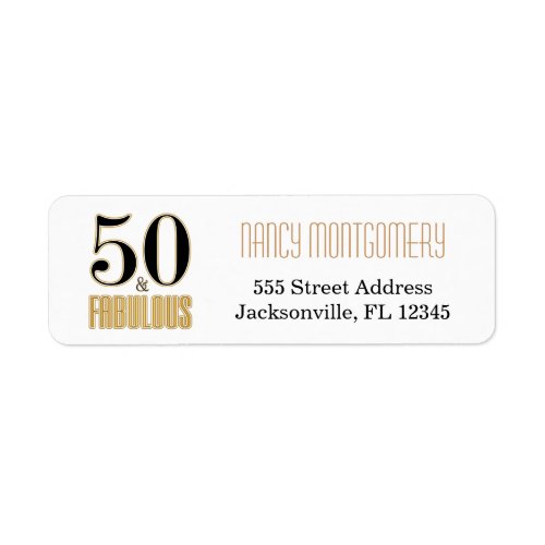 50  Fabulous 50th Birthday Gold Return Address Label
