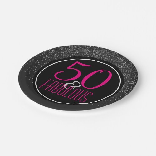 50  Fabulous 50th Birthday  Hot Pink Silver Dots Paper Plates