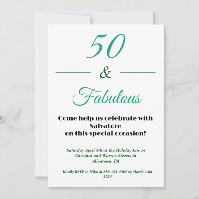  50 & Fabulous 50th  Birthday Invitation (Front)