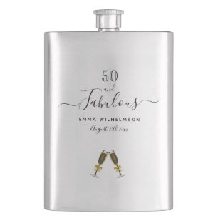 50 fabulous 50th birthday monogram script flask