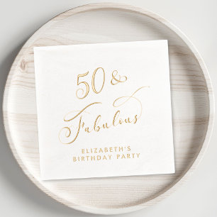50 Fabulous 50th Birthday Party Gold Foil Napkins